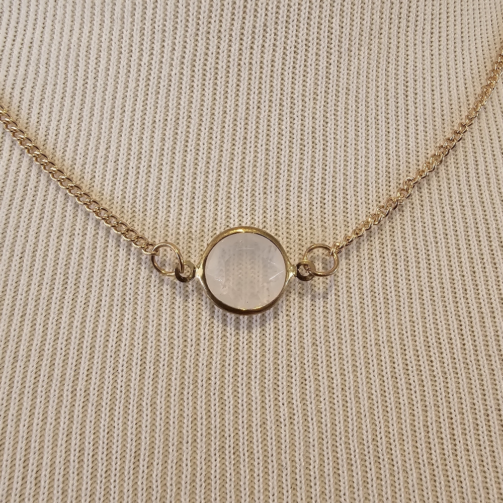Double Strand Goldtone Necklace with Pale Pink Faceted Stone - Picture 3 of 5